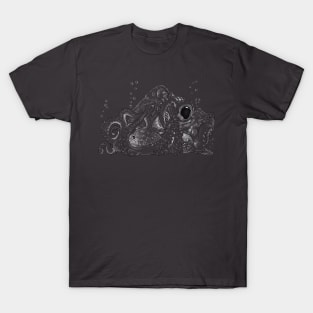 Octopus and Antique Helmet, black and white T-Shirt